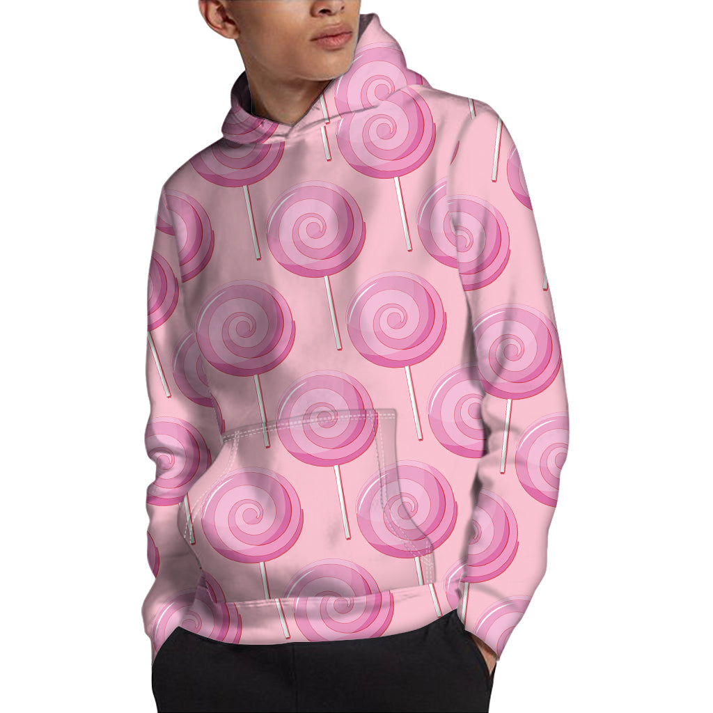 Pink Swirl Lollipop Pattern Print Pullover Hoodie