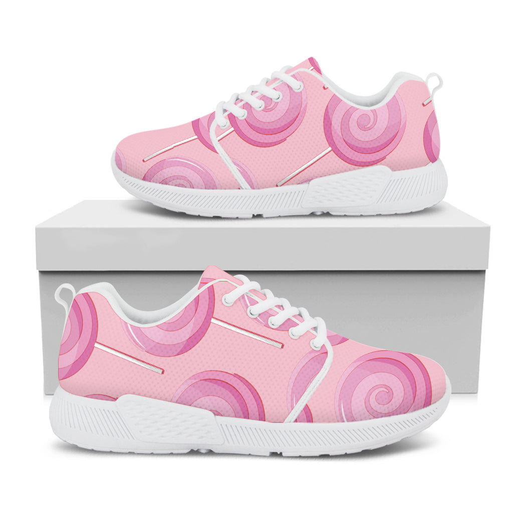 Pink Swirl Lollipop Pattern Print White Athletic Shoes