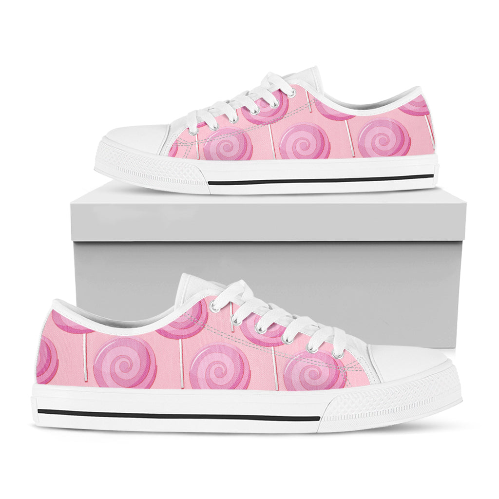 Pink Swirl Lollipop Pattern Print White Low Top Shoes