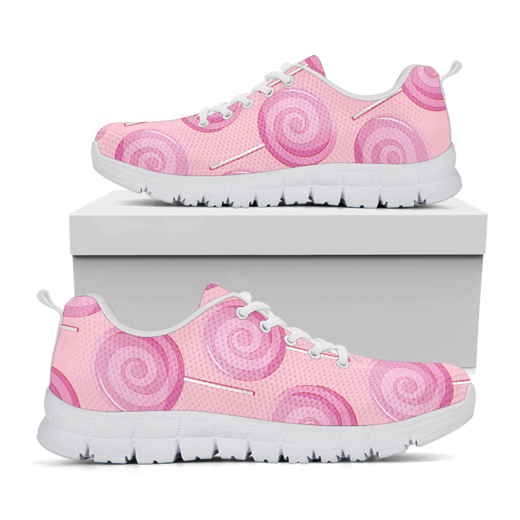 Pink Swirl Lollipop Pattern Print White Sneakers