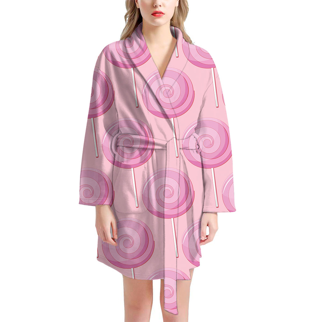 Pink Swirl Lollipop Pattern Print Women's Bathrobe