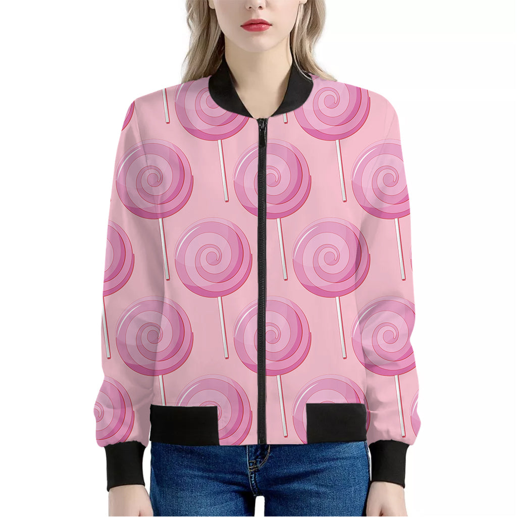 Pink Swirl Lollipop Pattern Print Women's Bomber Jacket