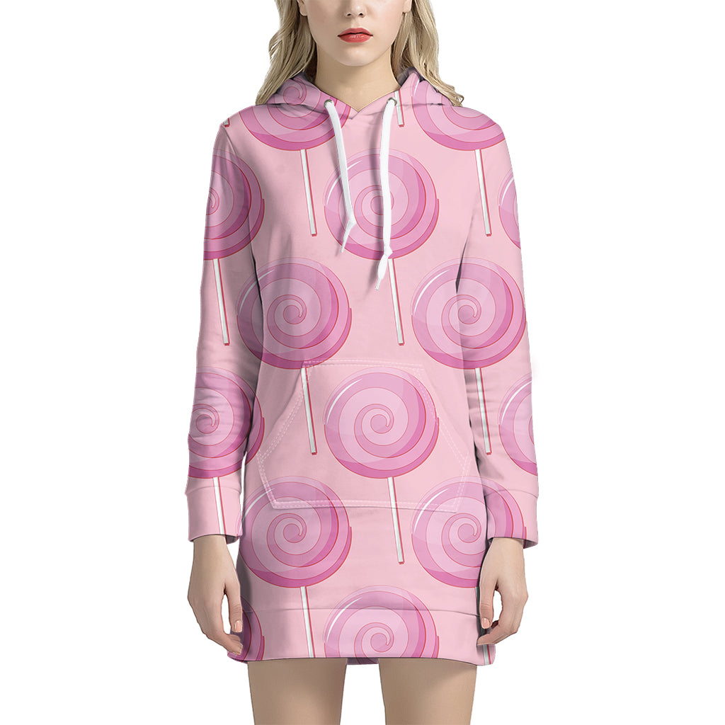 Pink Swirl Lollipop Pattern Print Women's Pullover Hoodie Dress