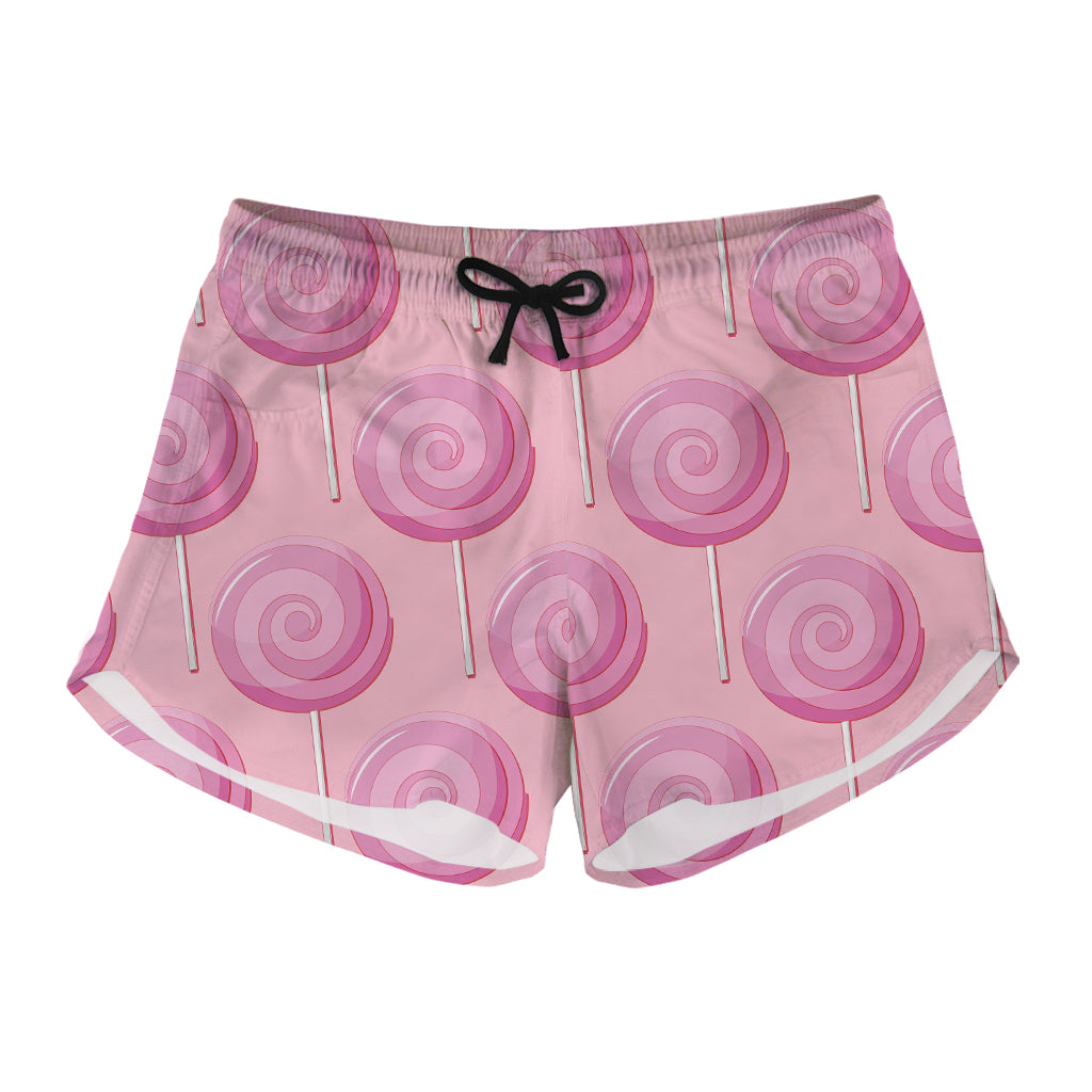 Pink Swirl Lollipop Pattern Print Women's Shorts