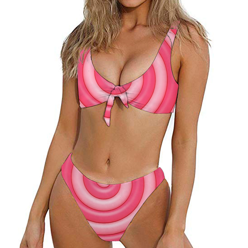 Pink Swirl Lollipop Print Front Bow Tie Bikini