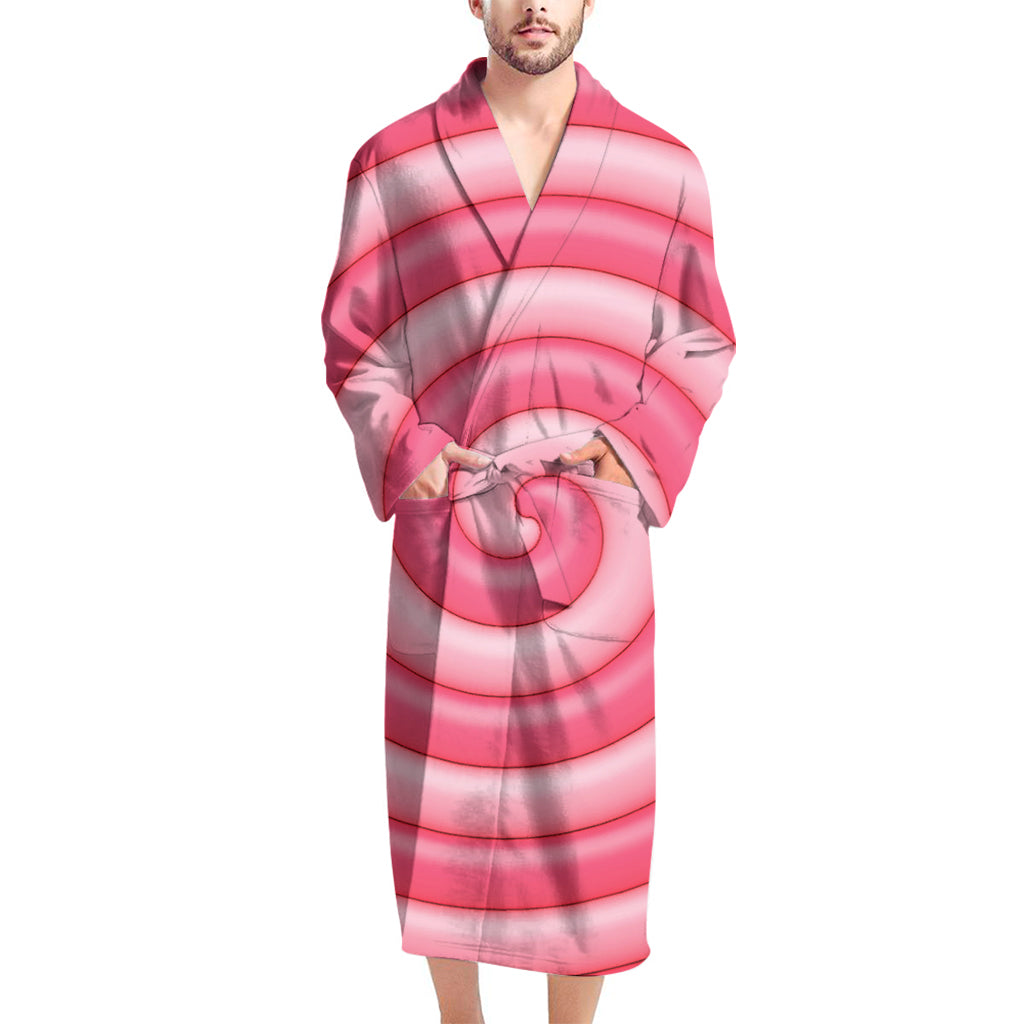 Pink Swirl Lollipop Print Men's Bathrobe