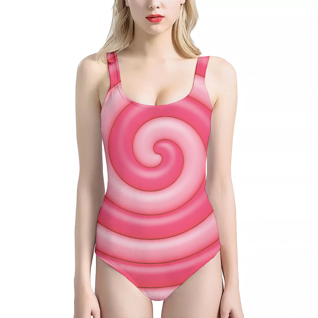 Pink Swirl Lollipop Print One Piece Halter Neck Swimsuit