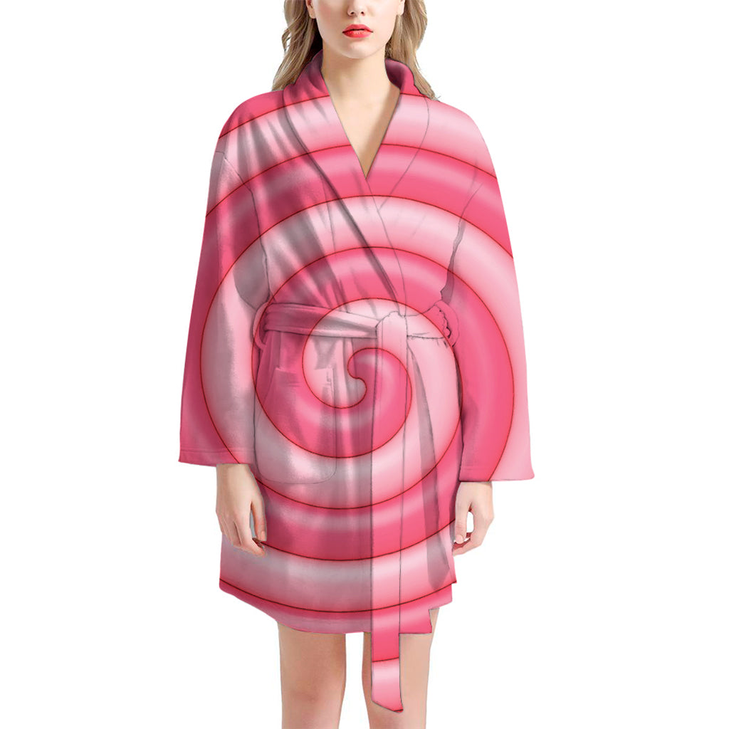 Pink Swirl Lollipop Print Women's Bathrobe