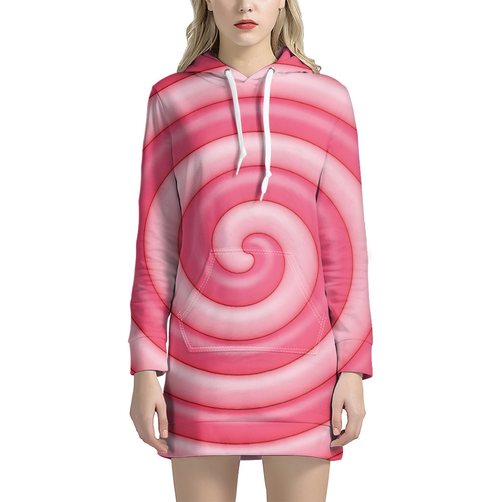 Pink Swirl Lollipop Print Women's Pullover Hoodie Dress