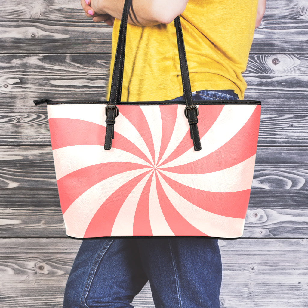 Pink Swirl Print Leather Tote Bag