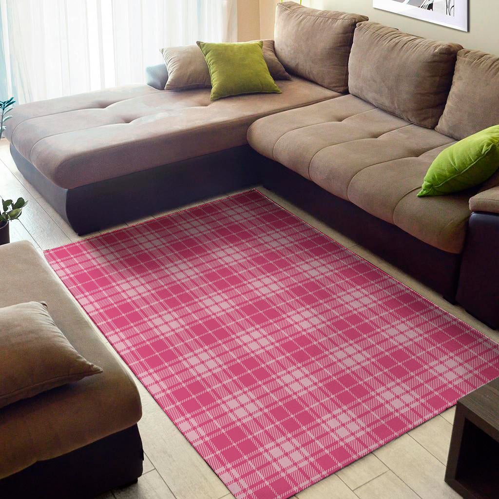 Pink Tartan Pattern Print Area Rug