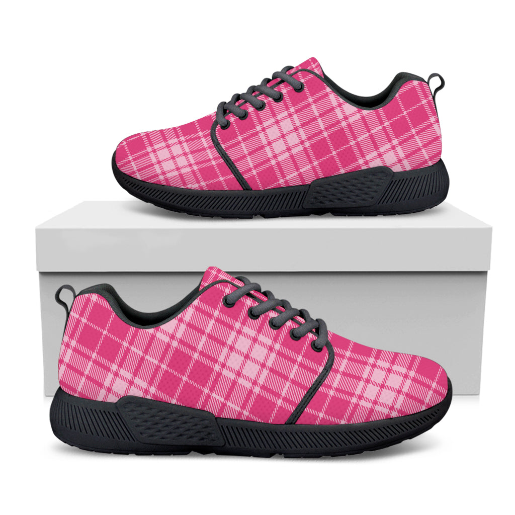 Pink Tartan Pattern Print Black Athletic Shoes