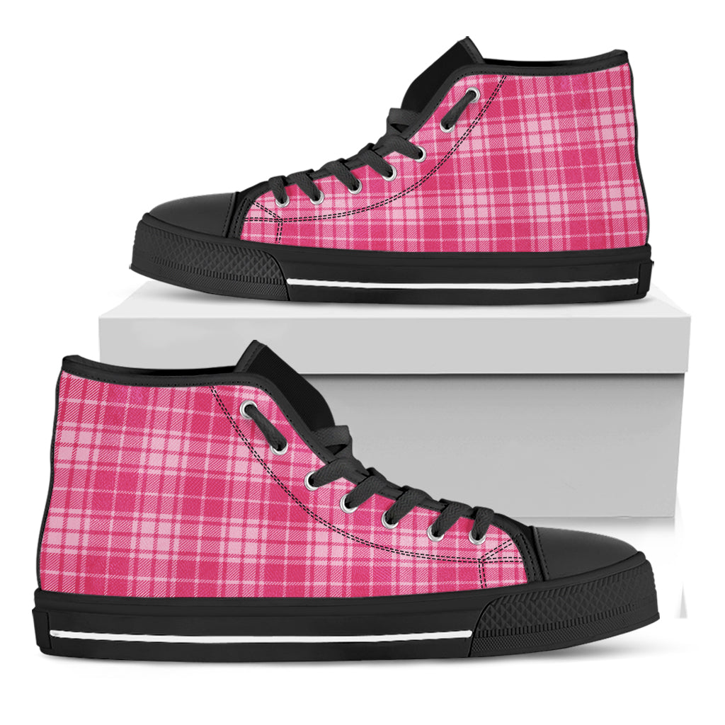 Pink Tartan Pattern Print Black High Top Shoes