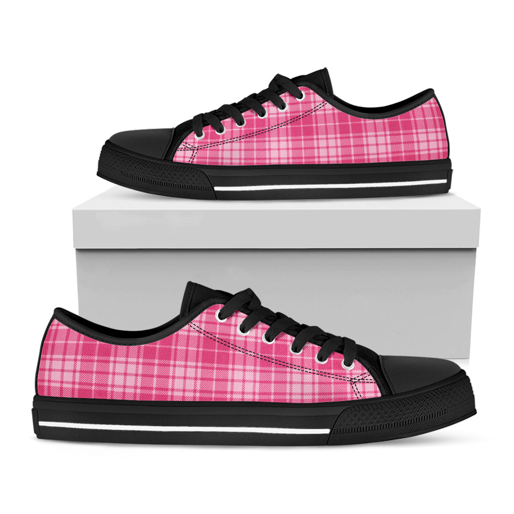 Pink Tartan Pattern Print Black Low Top Shoes