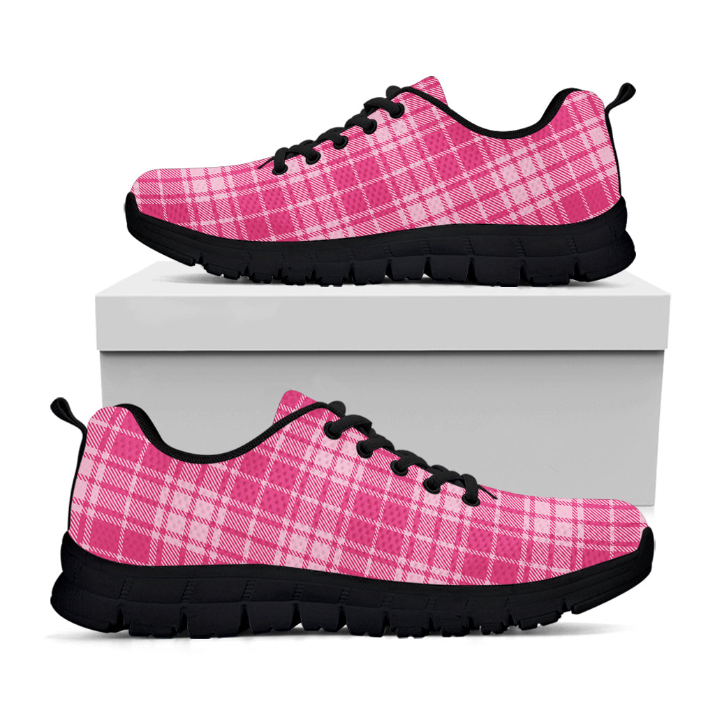 Pink Tartan Pattern Print Black Sneakers