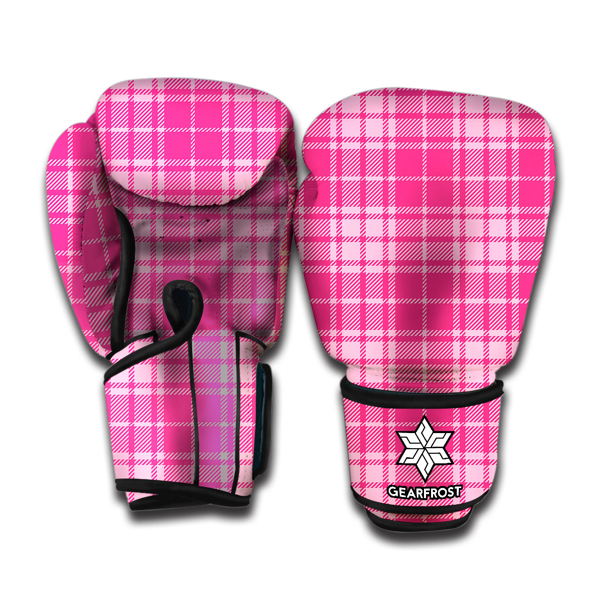 Pink Tartan Pattern Print Boxing Gloves