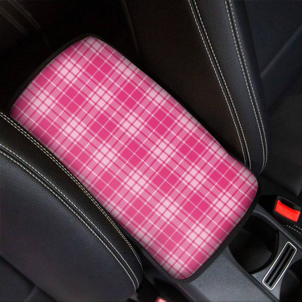 Pink Tartan Pattern Print Car Center Console Cover