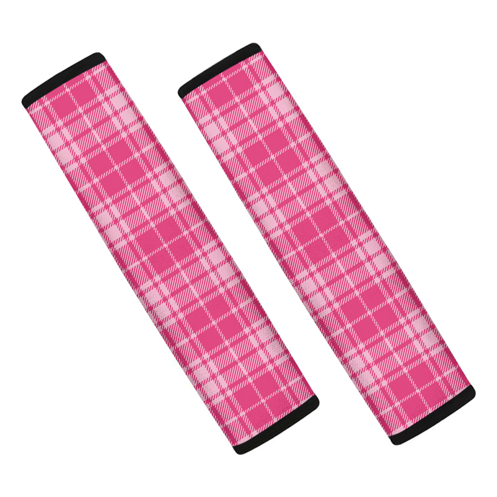 Pink Tartan Pattern Print Car Seat Belt Covers