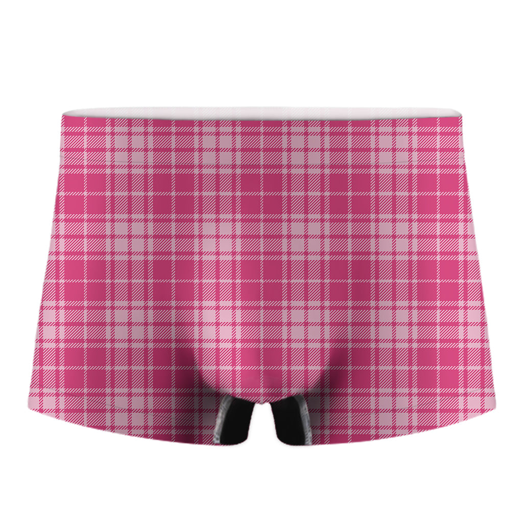 Pink Tartan Pattern Print Men's Boxer Briefs