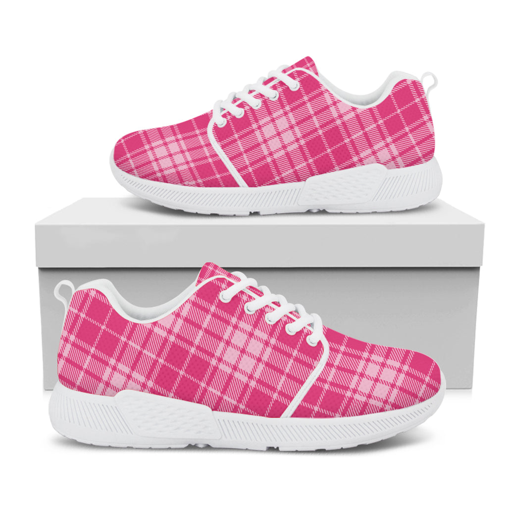 Pink Tartan Pattern Print White Athletic Shoes