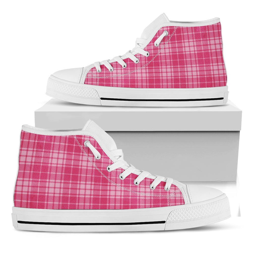 Pink Tartan Pattern Print White High Top Shoes