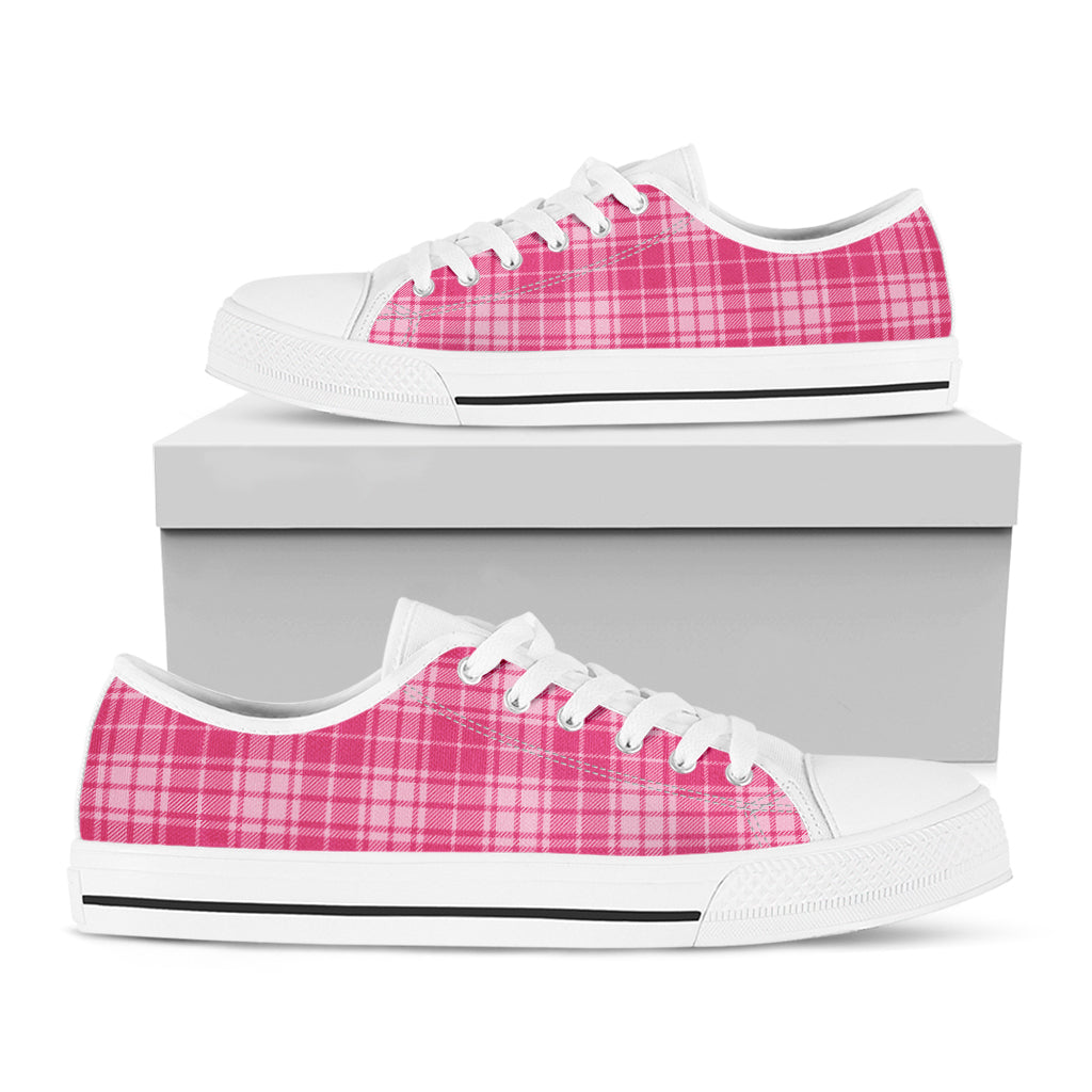 Pink Tartan Pattern Print White Low Top Shoes