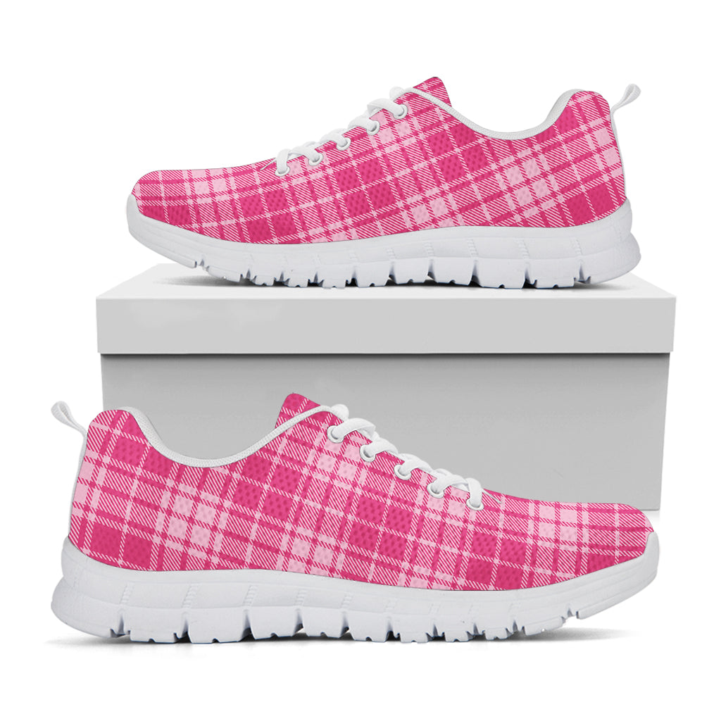 Pink Tartan Pattern Print White Sneakers