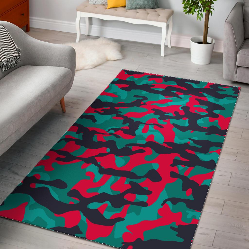 Pink Teal And Black Camouflage Print Area Rug