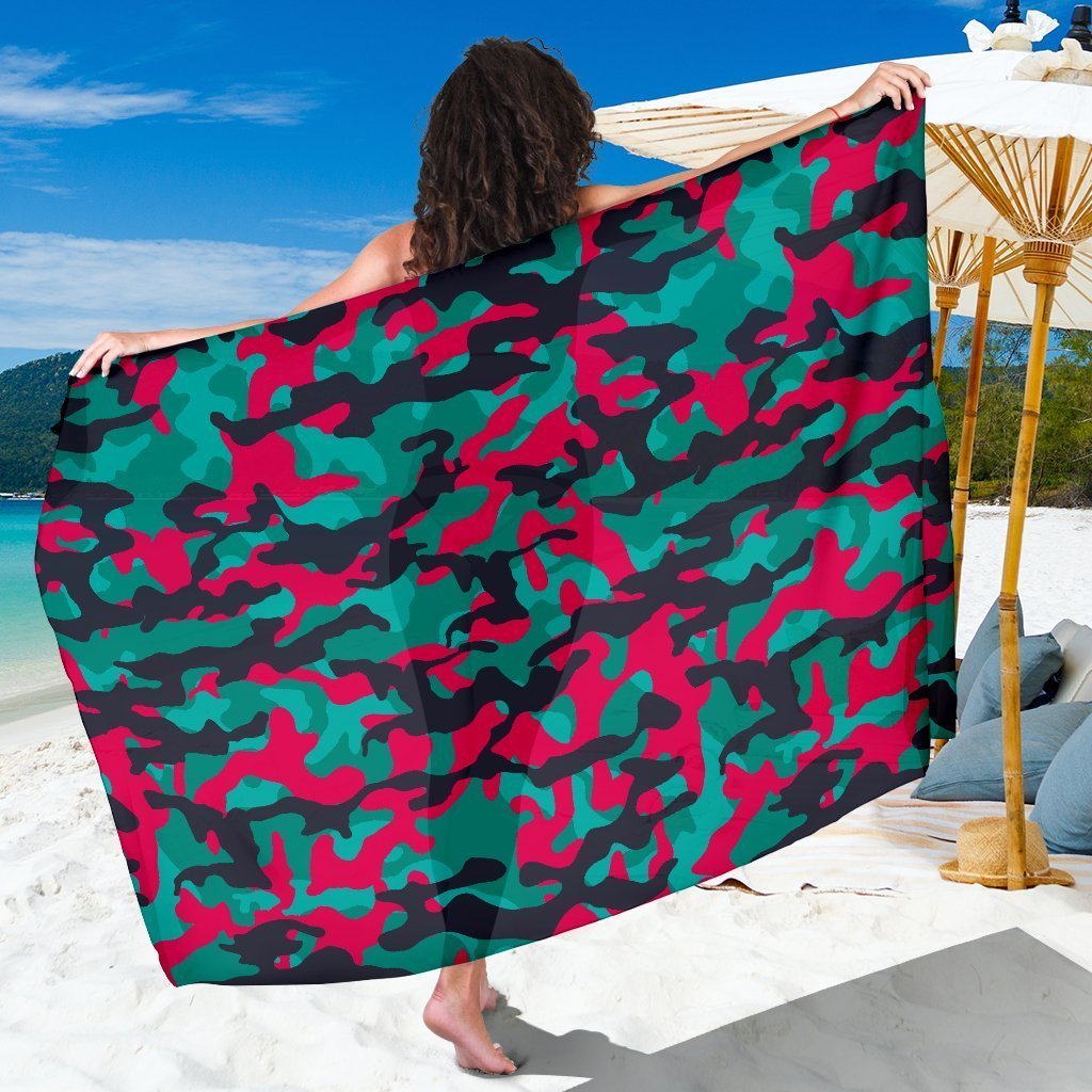 Pink Teal And Black Camouflage Print Beach Sarong Wrap