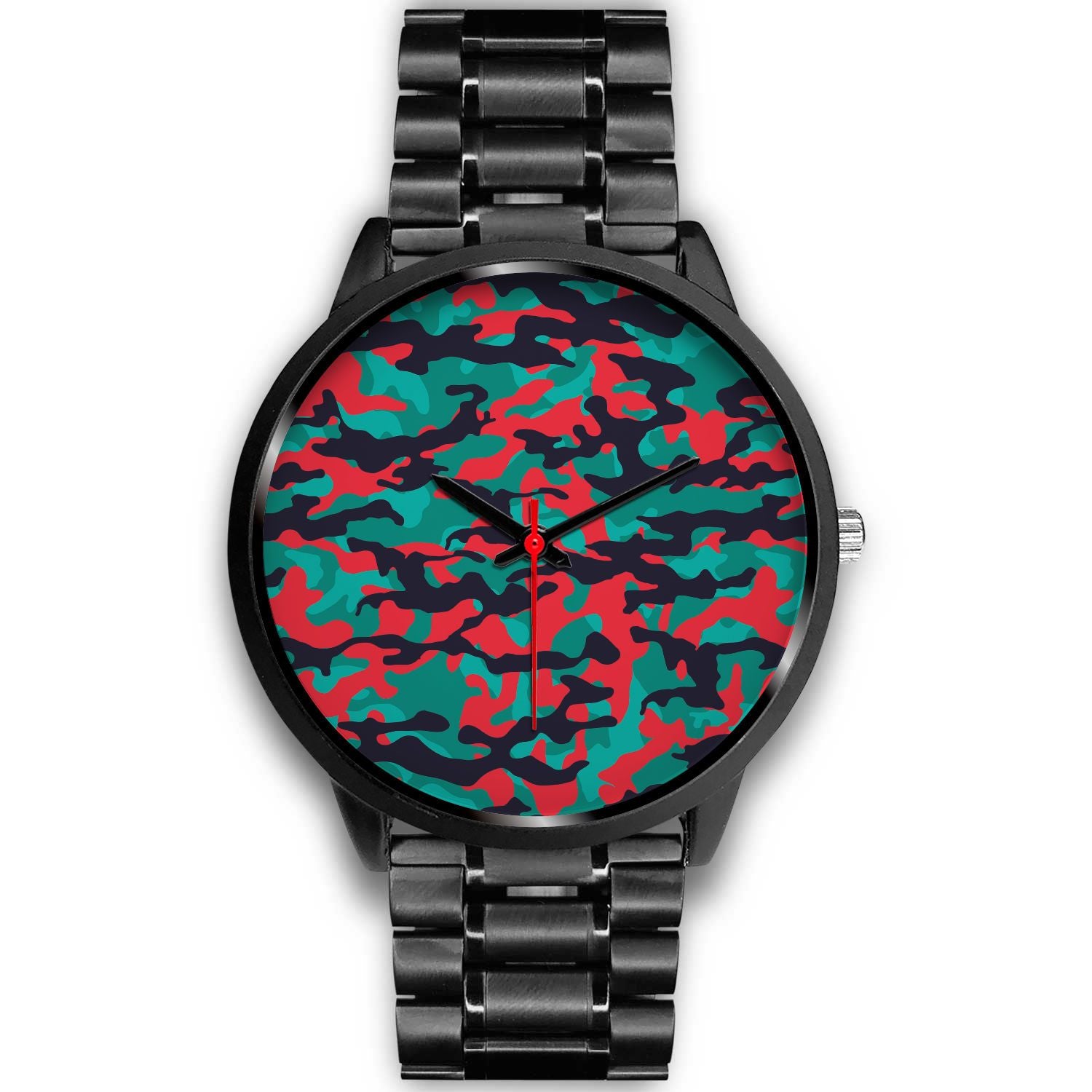 Pink Teal And Black Camouflage Print Black Watch