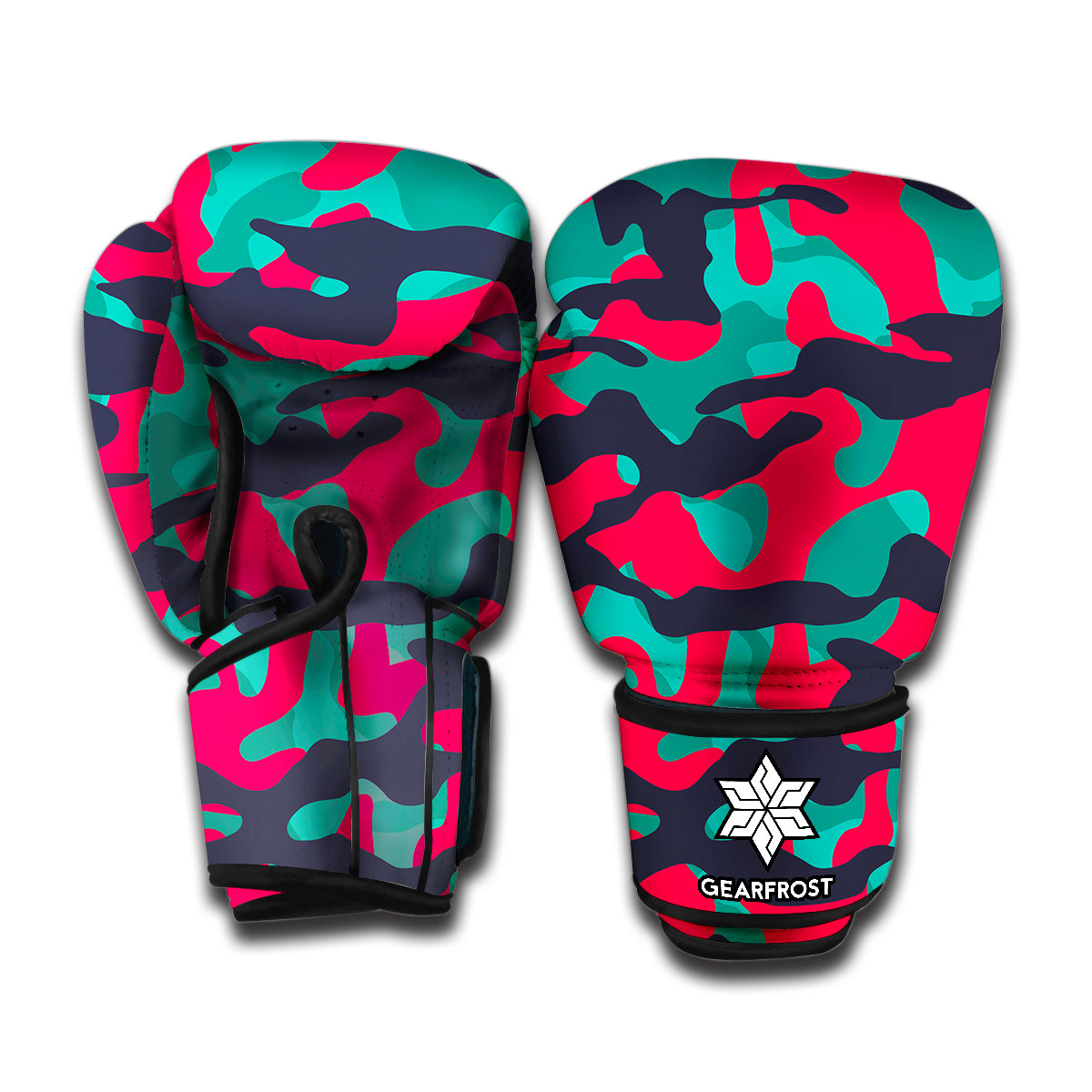 Pink Teal And Black Camouflage Print Boxing Gloves