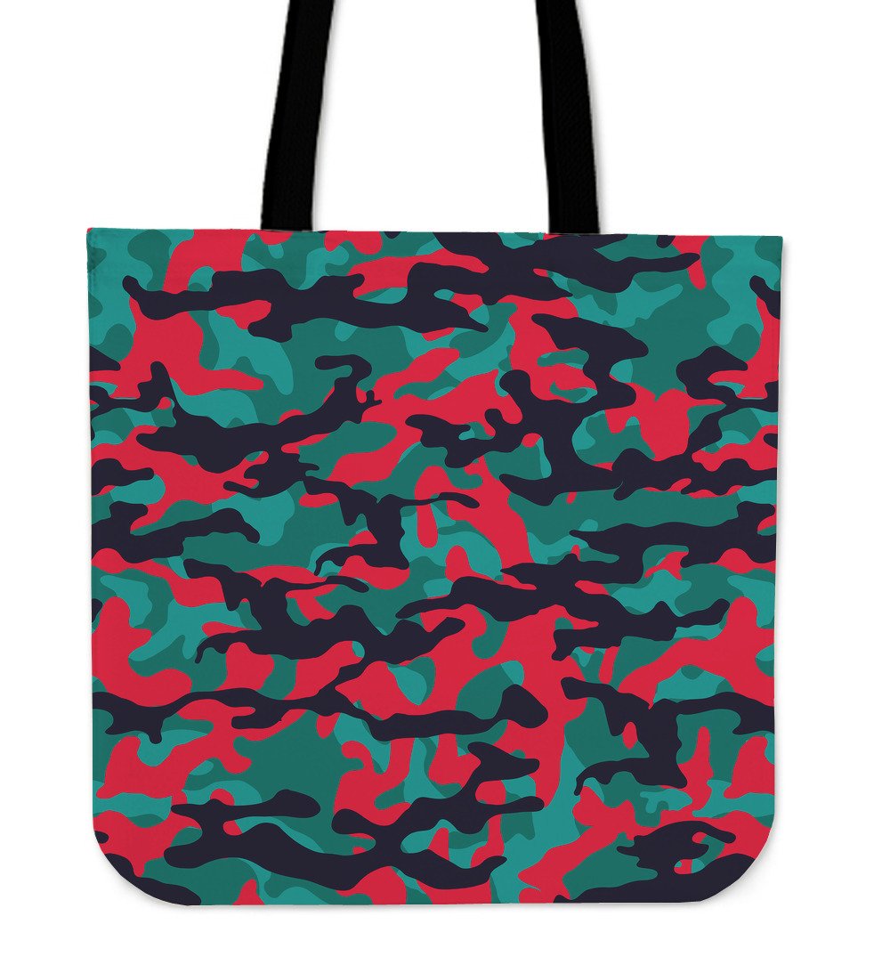 Pink Teal And Black Camouflage Print Canvas Tote Bag