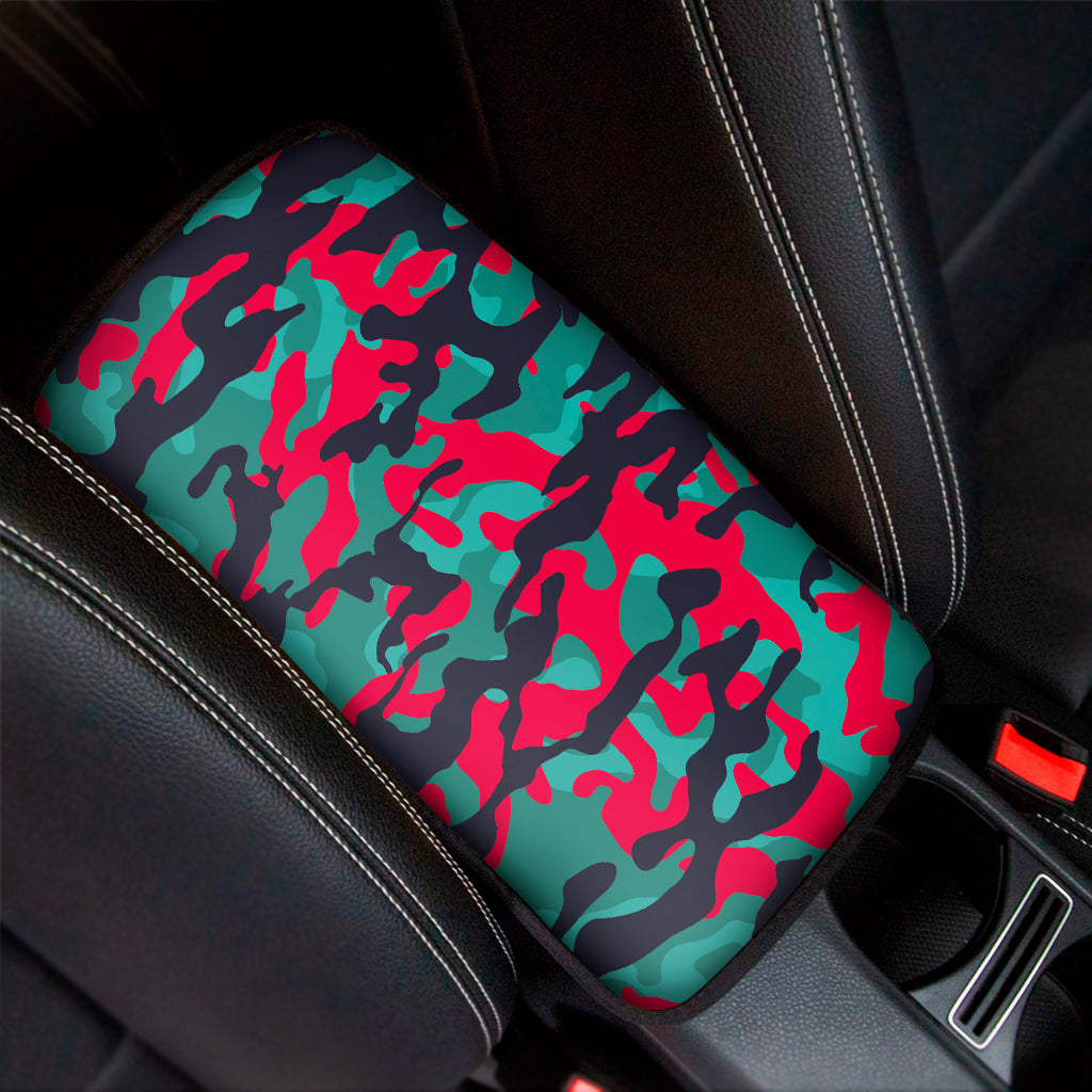 Pink Teal And Black Camouflage Print Car Center Console Cover