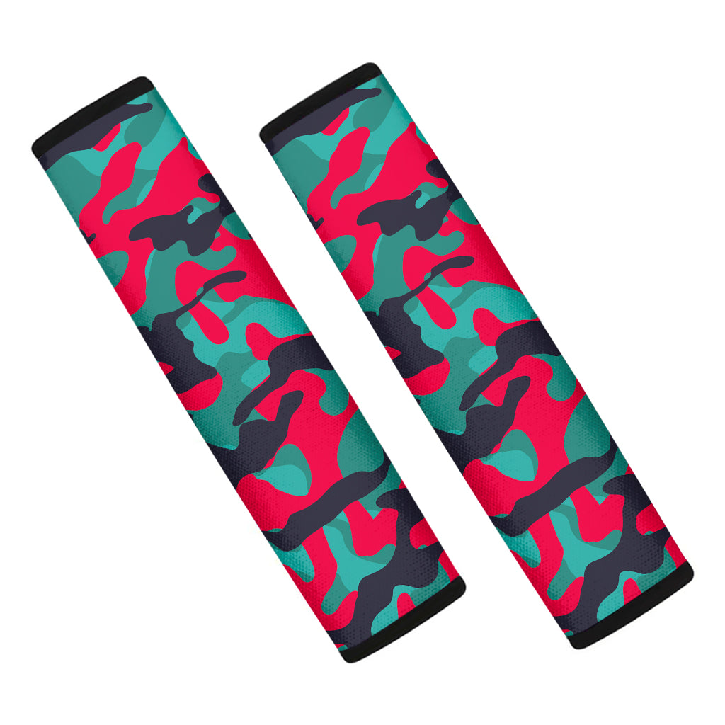 Pink Teal And Black Camouflage Print Car Seat Belt Covers