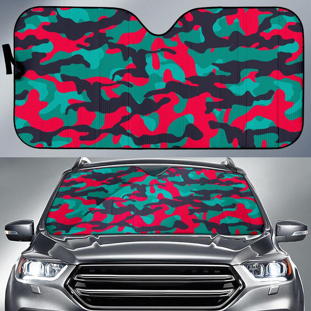 Pink Teal And Black Camouflage Print Car Sun Shade