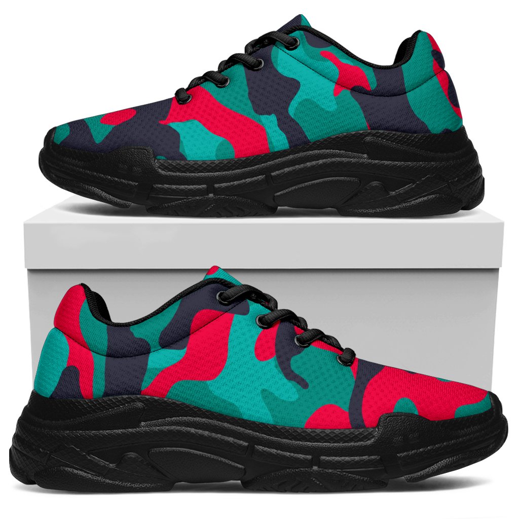 Pink Teal And Black Camouflage Print Chunky Sneakers