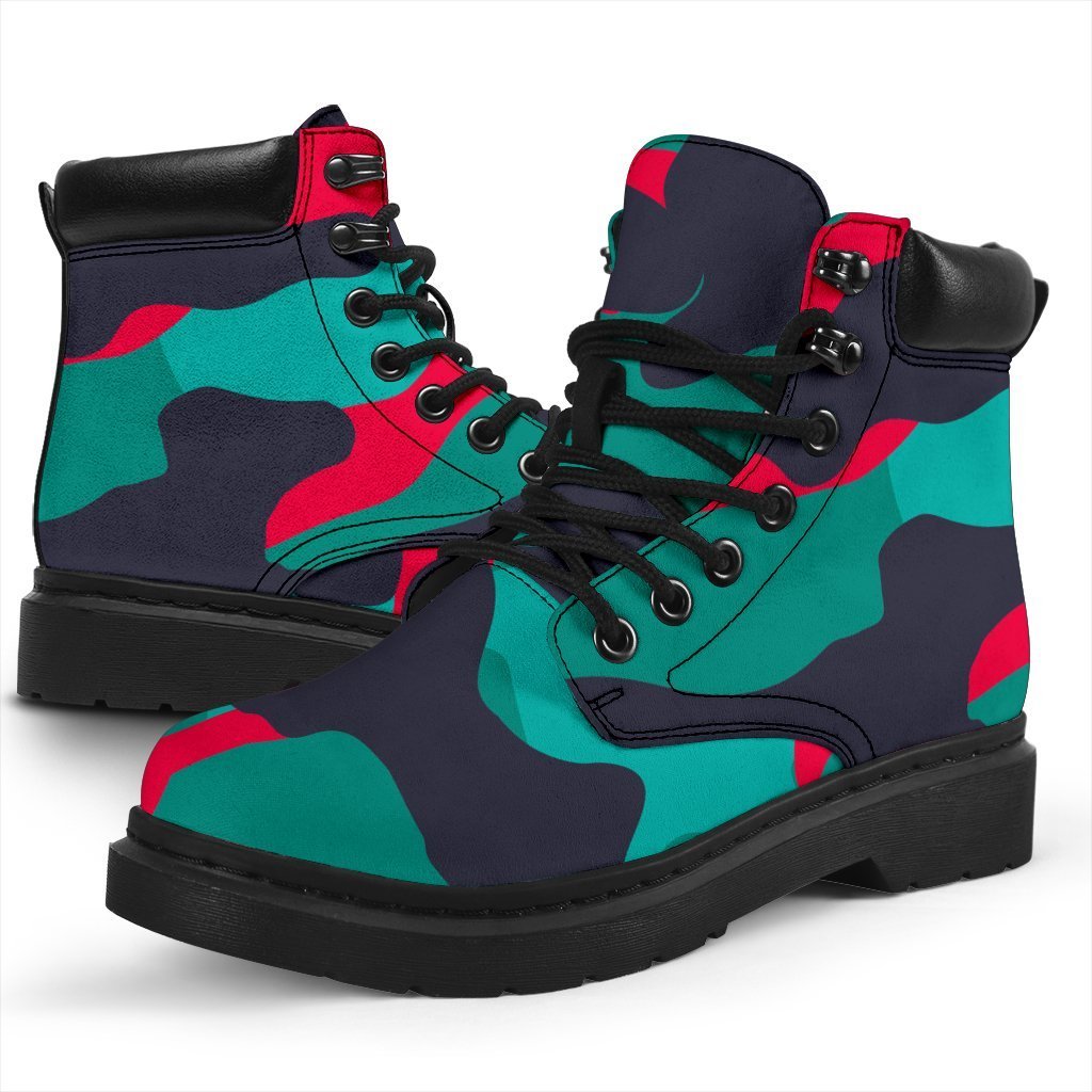 Pink Teal And Black Camouflage Print Classic Boots