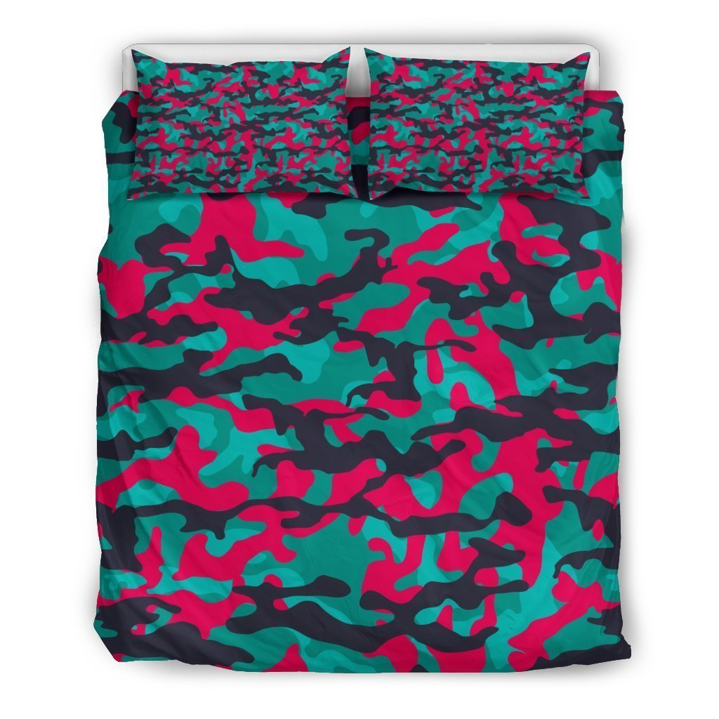 Pink Teal And Black Camouflage Print Duvet Cover Bedding Set