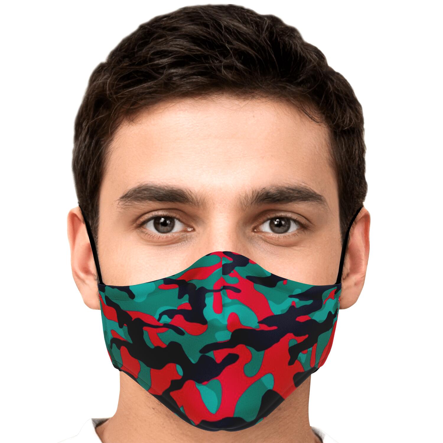 Pink Teal And Black Camouflage Print Face Mask