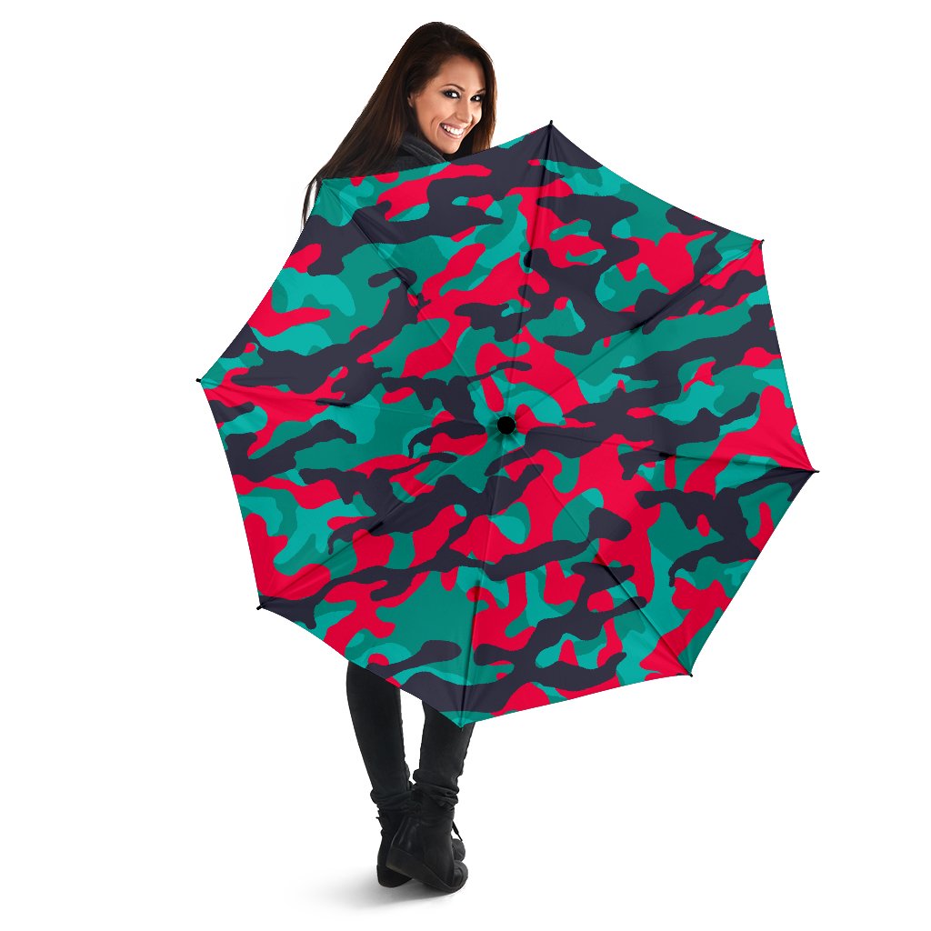 Pink Teal And Black Camouflage Print Foldable Umbrella