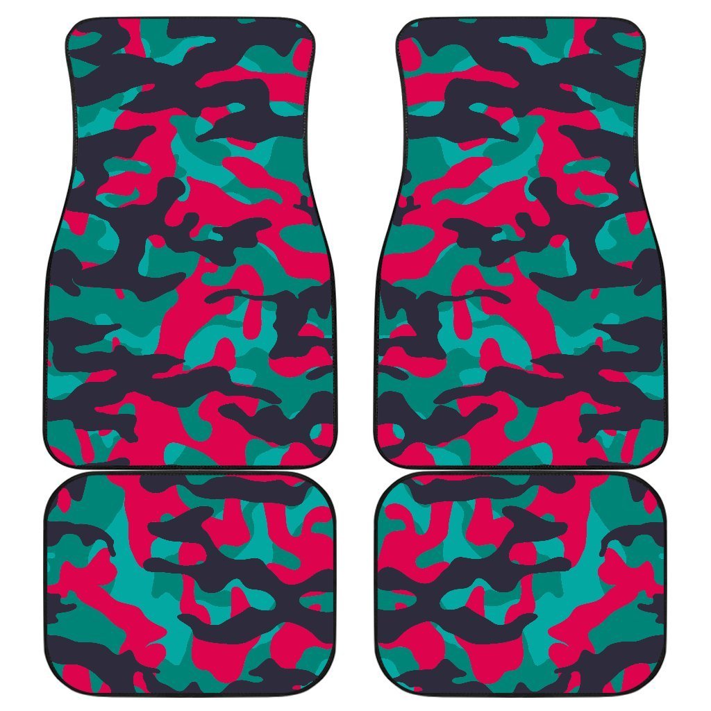 Pink Teal And Black Camouflage Print Front and Back Car Floor Mats