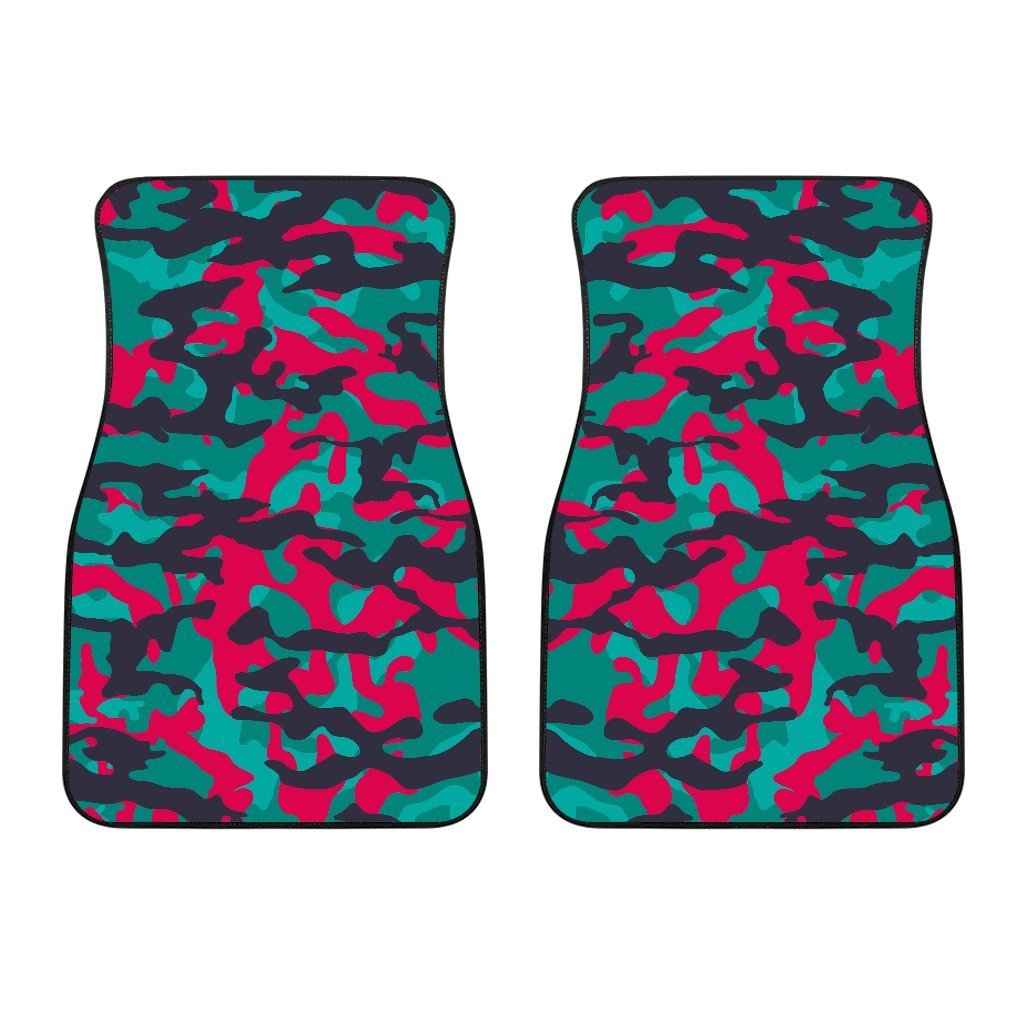 Pink Teal And Black Camouflage Print Front Car Floor Mats