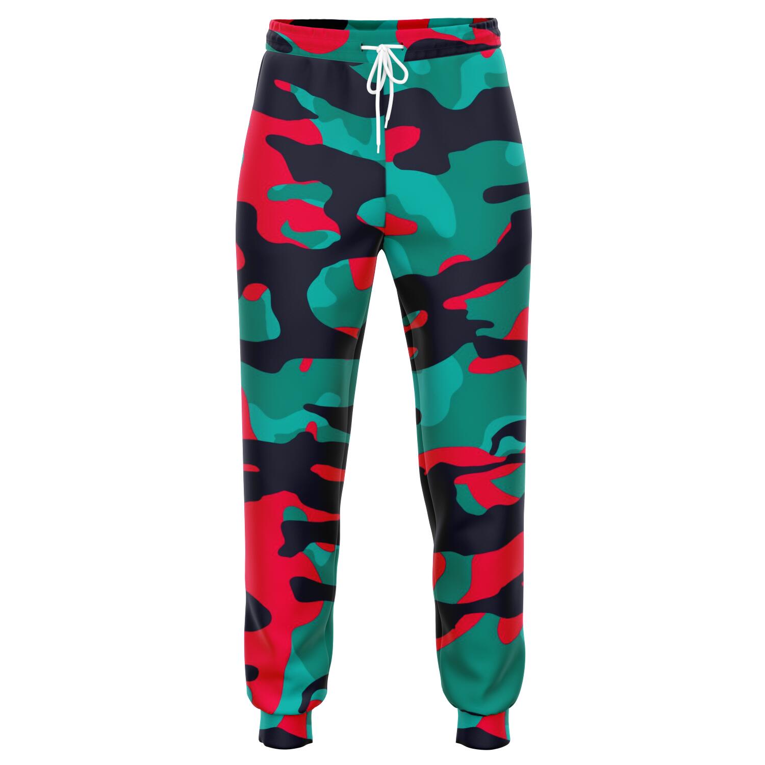 Pink Teal And Black Camouflage Print Jogger Pants