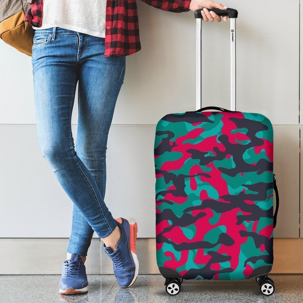 Pink Teal And Black Camouflage Print Luggage Cover