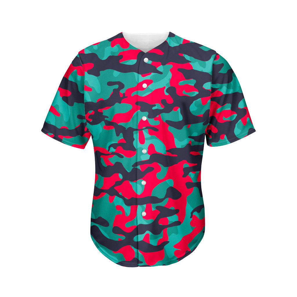 Pink Teal And Black Camouflage Print Men's Baseball Jersey