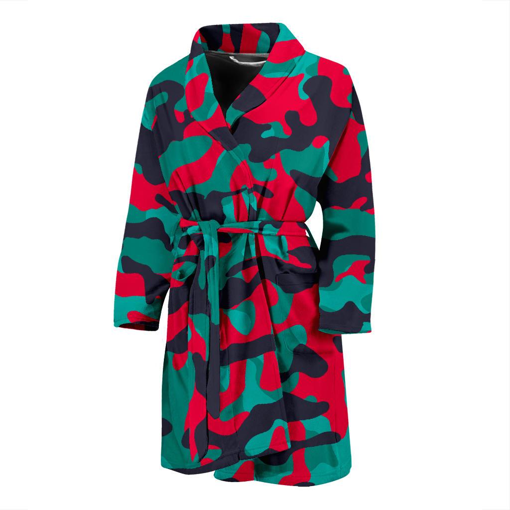 Pink Teal And Black Camouflage Print Men's Bathrobe