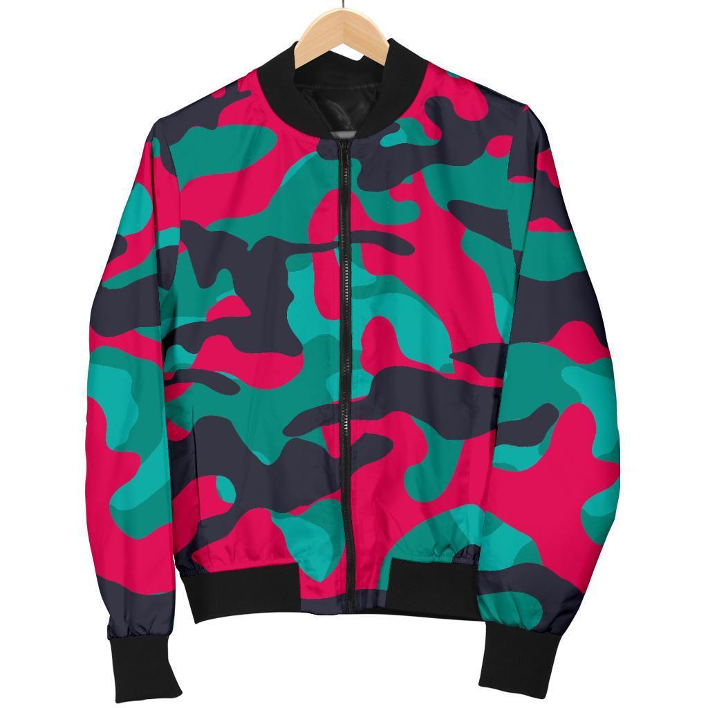 Pink Teal And Black Camouflage Print Men's Bomber Jacket