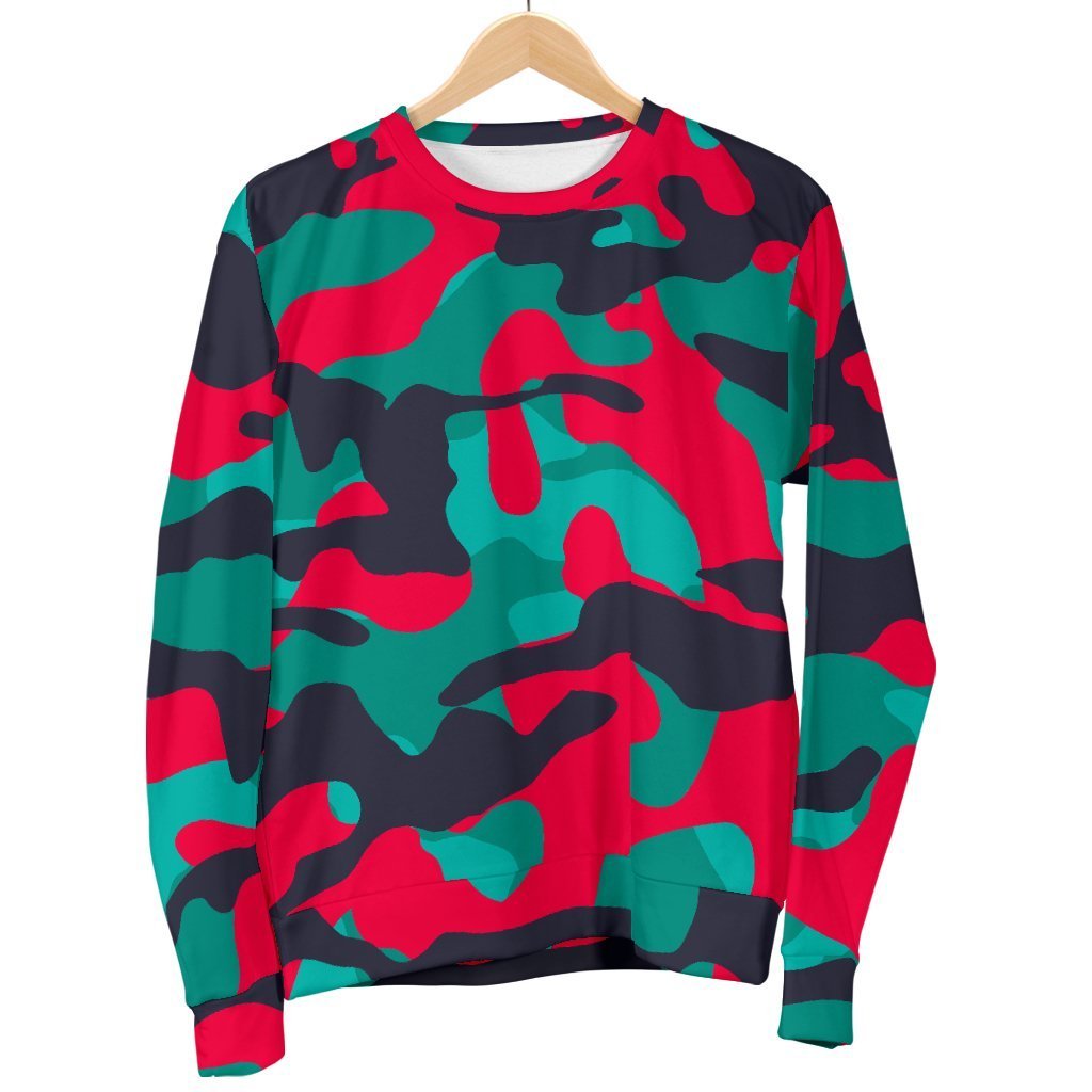 Pink Teal And Black Camouflage Print Men's Crewneck Sweatshirt