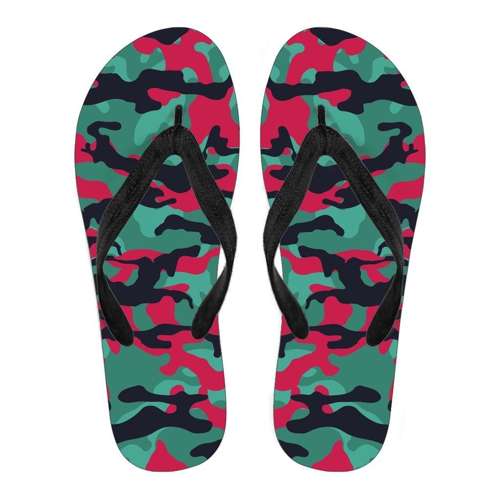 Pink Teal And Black Camouflage Print Men's Flip Flops