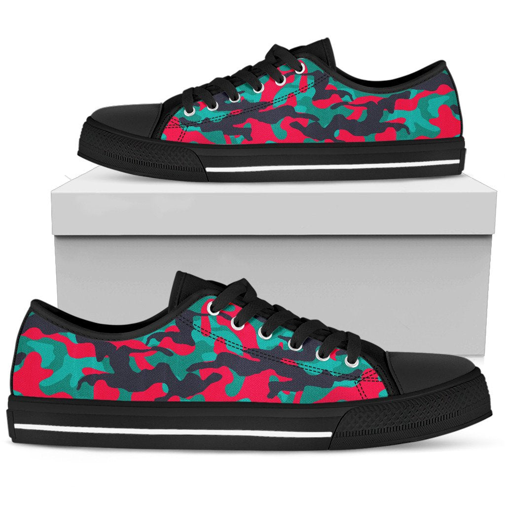 Pink Teal And Black Camouflage Print Men's Low Top Shoes